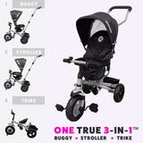 RiiRoo 3 Wheel Trike For Toddlers Ride On Buggy Handle Bar 3 In 1 Black